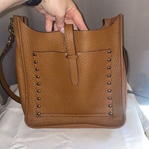 Rebecca Minkoff Brown Pebbled Leather Studded Shoulder Bag Hobo Boho Purse